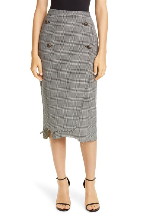 Glen Plaid Wool Blend Tweed Slit Skirt 